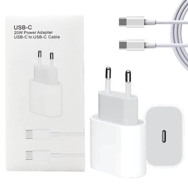 Комплект зарядно iPhone 15/16 USB-C 20W – бързо и безопасно зареждане с кабел Type-C към Type-C. Купете сега!