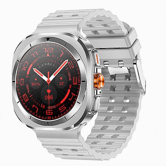 Смарт часовник Ultra сив – 47 мм, Bluetooth 5.0 Смарт часовник Ultra сив е практичен и стилен модел, предназначен за потребители, които търсят голям дисплей, надеждна връзка със смартфон и удобство при ежедневно носене. Сивият цвят придава изчистена и универсална визия, подходяща както за спорт, така и за ежедневна употреба. Часовникът разполага с 2.2-инчов IPS дисплей с резолюция 395×460 пиксела, който осигурява ясна картина и комфортно управление чрез пълен сензорен екран. Големият дисплей улеснява навигацията в менютата и прегледа на информацията. Смарт часовник Ultra сив с Bluetooth 5.0 Този смарт часовник Ultra сив поддържа Bluetooth 5.0, което гарантира стабилна връзка и по-ниска консумация на енергия. Съвместим е с Android 5.0+ и iOS 9.0+, като синхронизацията се извършва чрез мобилното приложение Ferefit. Вграденият G-сензор MSA311 подпомага проследяването на движението и активността, което прави модела подходящ за разходки, тренировки и ежедневна активност. Батерия, автономност и удобство Моделът е оборудван с литиево-полимерна батерия 300mAh, която осигурява между 7 и 15 дни работа, в зависимост от начина на използване. Зареждането е магнитно и отнема около 2–3 часа. Смарт часовникът се предлага с две силиконови каишки – бяла и оранжева, които позволяват бърза смяна на визията. Корпусът е изработен от здрава цинкова сплав, осигуряваща издръжливост и стабилност при ежедневно носене. ✅ Съвместимост ✔ Android 5.0 и по-нова версия ✔ iOS 9.0 и по-нова версия ✔ Приложение: Ferefit 📌 Основни характеристики Дисплей: 2.2″ IPS, 395×460 Bluetooth: 3.0 / 5.0 Батерия: 300mAh Зареждане: Магнитно Автономност: 7–15 дни Материал: Цинкова сплав Размер: 47 мм Цвят: Сив 🚚 Доставка и полезни линкове Бърза доставка до офис или адрес в цялата страна. 🔗 Вътрешен линк – още смарт часовници: https://imarketbg.com/product-category/smart-chasovnici/ 🔗 Външен линк – информация за Bluetooth 5.0: https://www.bluetooth.com/learn-about-bluetooth/tech-overview/